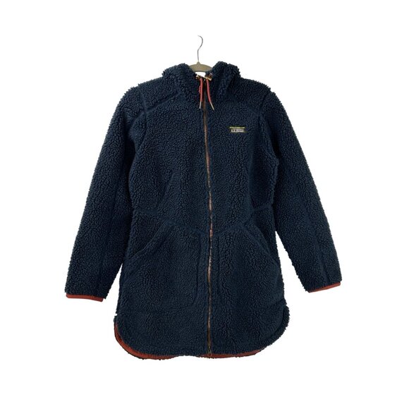 LL Bean Mountain Pile Fleece Hoodie Women SmallBlue Long Jacket Full Zip Sherpa - Picture 8 of 17